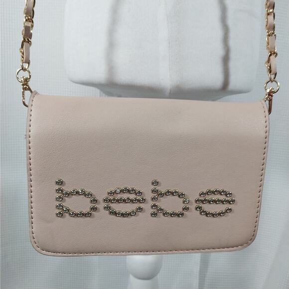 NWOT! BEBE! BABY PINK VEGAN LEATHER "DIAMOND" STUDDED LOGO MINI PURSE CROSSBODY! - Picture 3 of 14